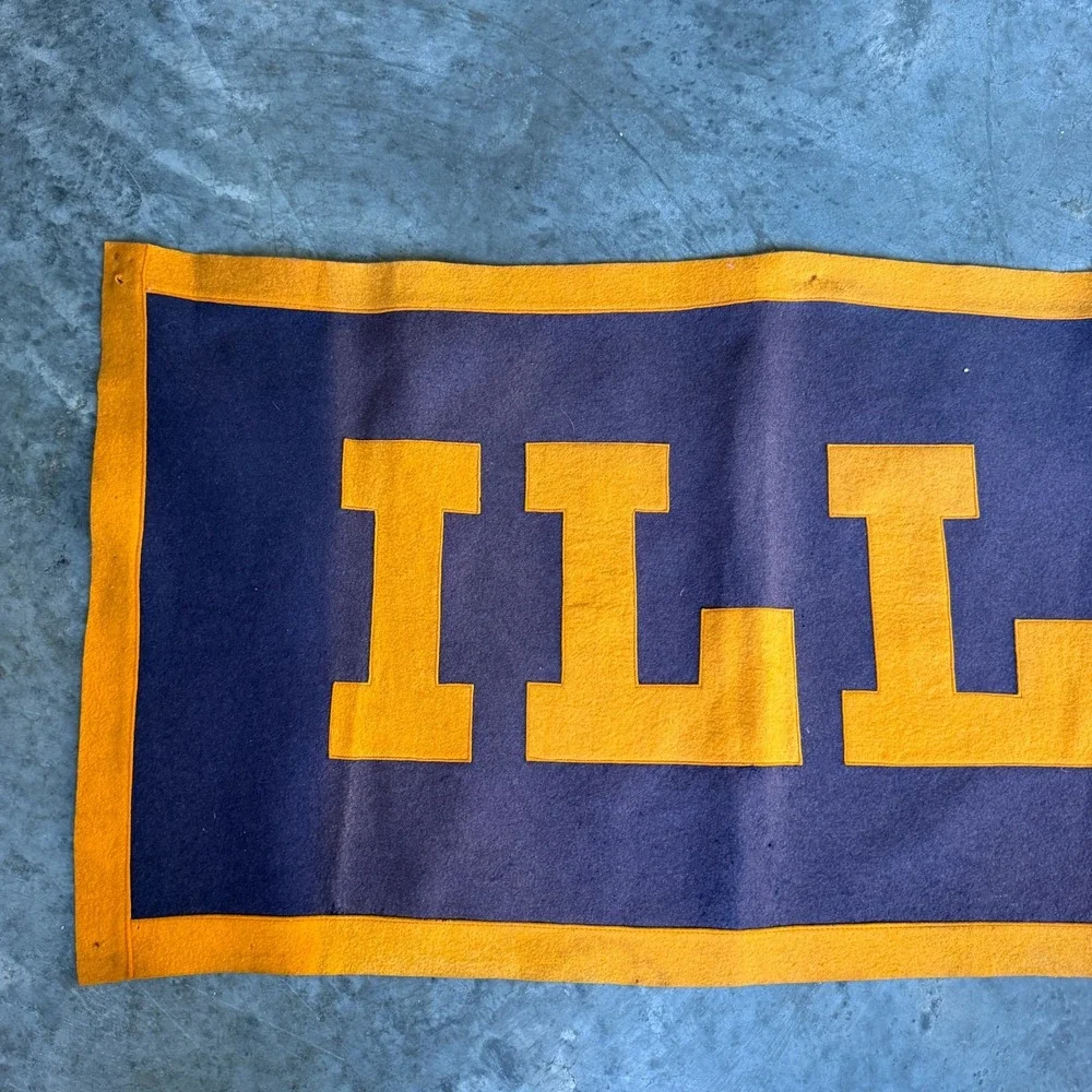 Vintage 1910-1920s Univeristy of Illinois Rectangle Banner Pennant HUGE 69